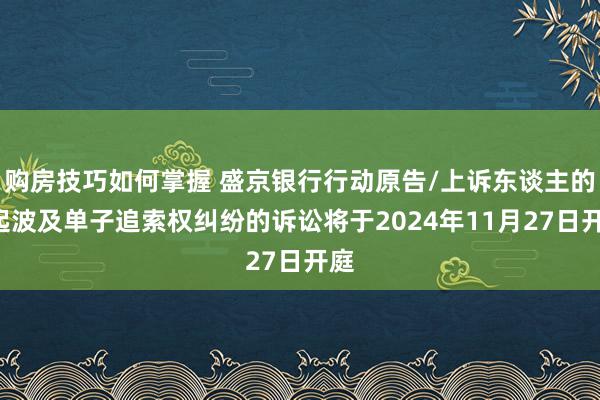 购房技巧如何掌握 盛京银行行动原告/上诉东谈主的1起波及单子追索权纠纷的诉讼将于2024年11月27日开庭