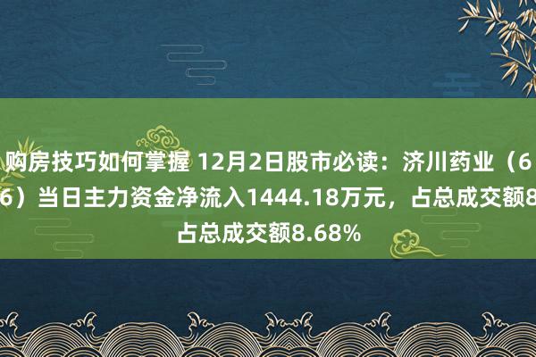 购房技巧如何掌握 12月2日股市必读：济川药业（600566）当日主力资金净流入1444.18万元，占总成交额8.68%