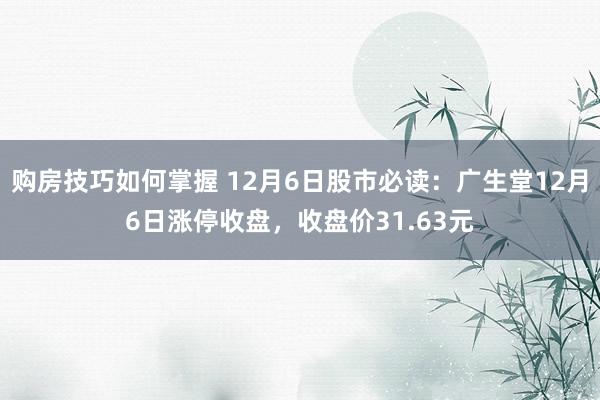 购房技巧如何掌握 12月6日股市必读：广生堂12月6日涨停收盘，收盘价31.63元