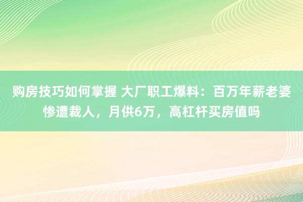 购房技巧如何掌握 大厂职工爆料：百万年薪老婆惨遭裁人，月供6万，高杠杆买房值吗