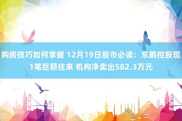 购房技巧如何掌握 12月19日股市必读：东鹏控股现1笔巨额往来 机构净卖出582.3万元