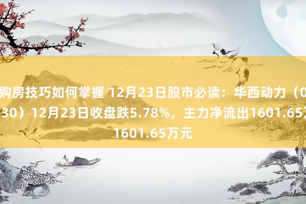 购房技巧如何掌握 12月23日股市必读：华西动力（002630）12月23日收盘跌5.78%，主力净流出1601.65万元