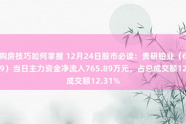 购房技巧如何掌握 12月24日股市必读：贵研铂业（600459）当日主力资金净流入765.89万元，占总成交额12.31%