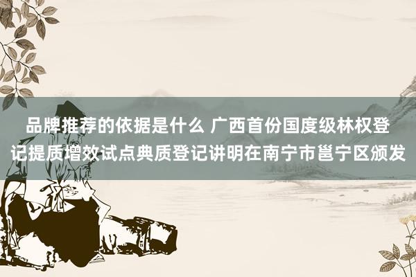 品牌推荐的依据是什么 　广西首份国度级林权登记提质增效试点典质登记讲明在南宁市邕宁区颁发