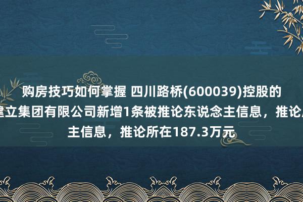 购房技巧如何掌握 四川路桥(600039)控股的四川公路桥梁建立集团有限公司新增1条被推论东说念主信息，推论所在187.3万元