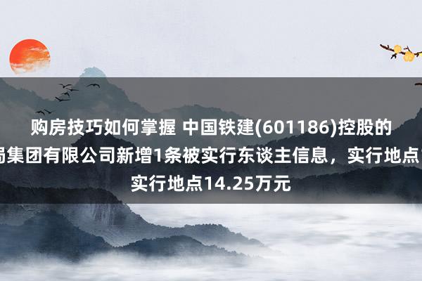 购房技巧如何掌握 中国铁建(601186)控股的中铁十六局集团有限公司新增1条被实行东谈主信息，实行地点14.25万元