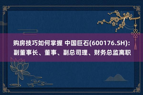 购房技巧如何掌握 中国巨石(600176.SH): 副董事长、董事、副总司理、财务总监离职