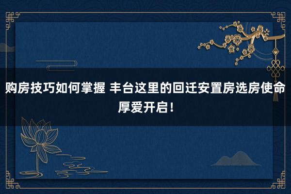 购房技巧如何掌握 丰台这里的回迁安置房选房使命厚爱开启！