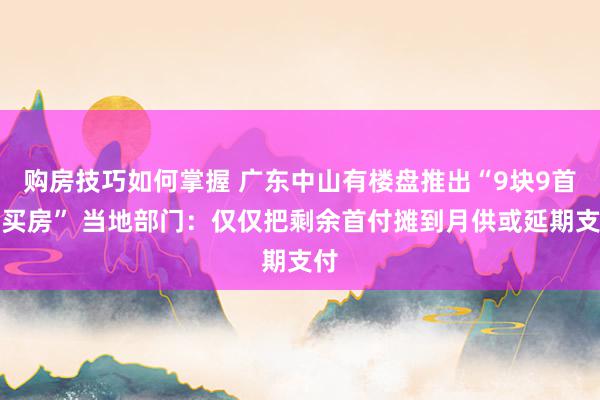 购房技巧如何掌握 广东中山有楼盘推出“9块9首付买房” 当地部门：仅仅把剩余首付摊到月供或延期支付