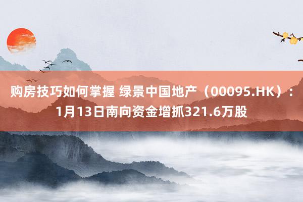 购房技巧如何掌握 绿景中国地产（00095.HK）：1月13日南向资金增抓321.6万股