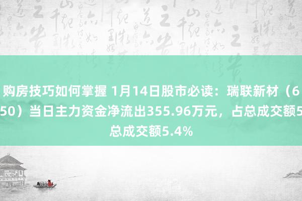 购房技巧如何掌握 1月14日股市必读：瑞联新材（688550）当日主力资金净流出355.96万元，占总成交额5.4%