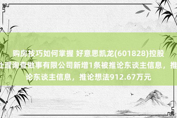 购房技巧如何掌握 好意思凯龙(601828)控股的红星好意思凯龙处理询查做事有限公司新增1条被推论东谈主信息，推论想法912.67万元