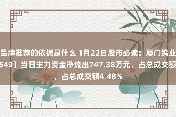 品牌推荐的依据是什么 1月22日股市必读：厦门钨业（600549）当日主力资金净流出747.38万元，占总成交额4.48%