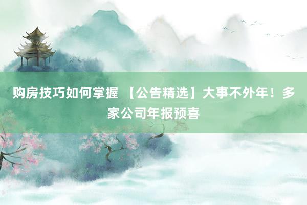 购房技巧如何掌握 【公告精选】大事不外年！多家公司年报预喜