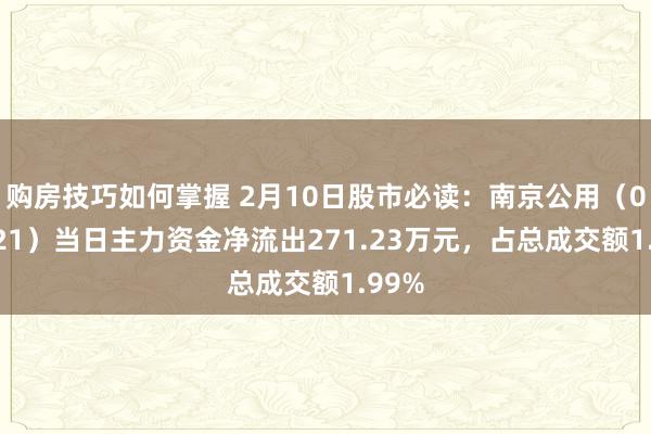 购房技巧如何掌握 2月10日股市必读：南京公用（000421）当日主力资金净流出271.23万元，占总成交额1.99%