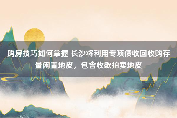 购房技巧如何掌握 长沙将利用专项债收回收购存量闲置地皮，包含收歇拍卖地皮