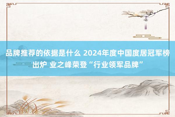 品牌推荐的依据是什么 2024年度中国度居冠军榜出炉 业之峰荣登“行业领军品牌”