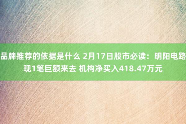 品牌推荐的依据是什么 2月17日股市必读：明阳电路现1笔巨额来去 机构净买入418.47万元