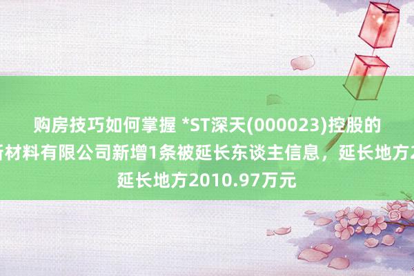 购房技巧如何掌握 *ST深天(000023)控股的深圳市世界新材料有限公司新增1条被延长东谈主信息，延长地方2010.97万元