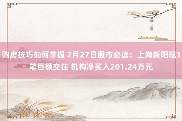 购房技巧如何掌握 2月27日股市必读：上海新阳现1笔巨额交往 机构净买入201.24万元