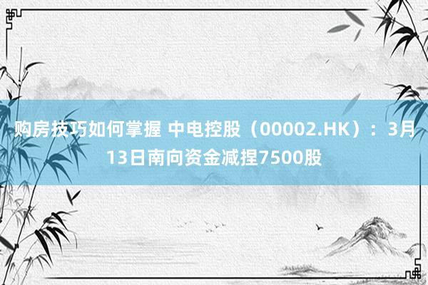 购房技巧如何掌握 中电控股（00002.HK）：3月13日南向资金减捏7500股