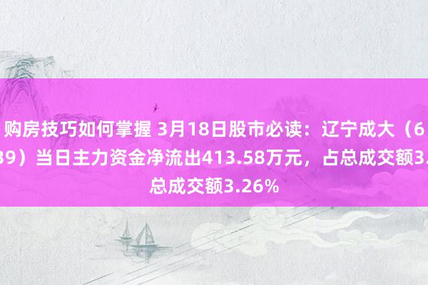 购房技巧如何掌握 3月18日股市必读：辽宁成大（600739）当日主力资金净流出413.58万元，占总成交额3.26%